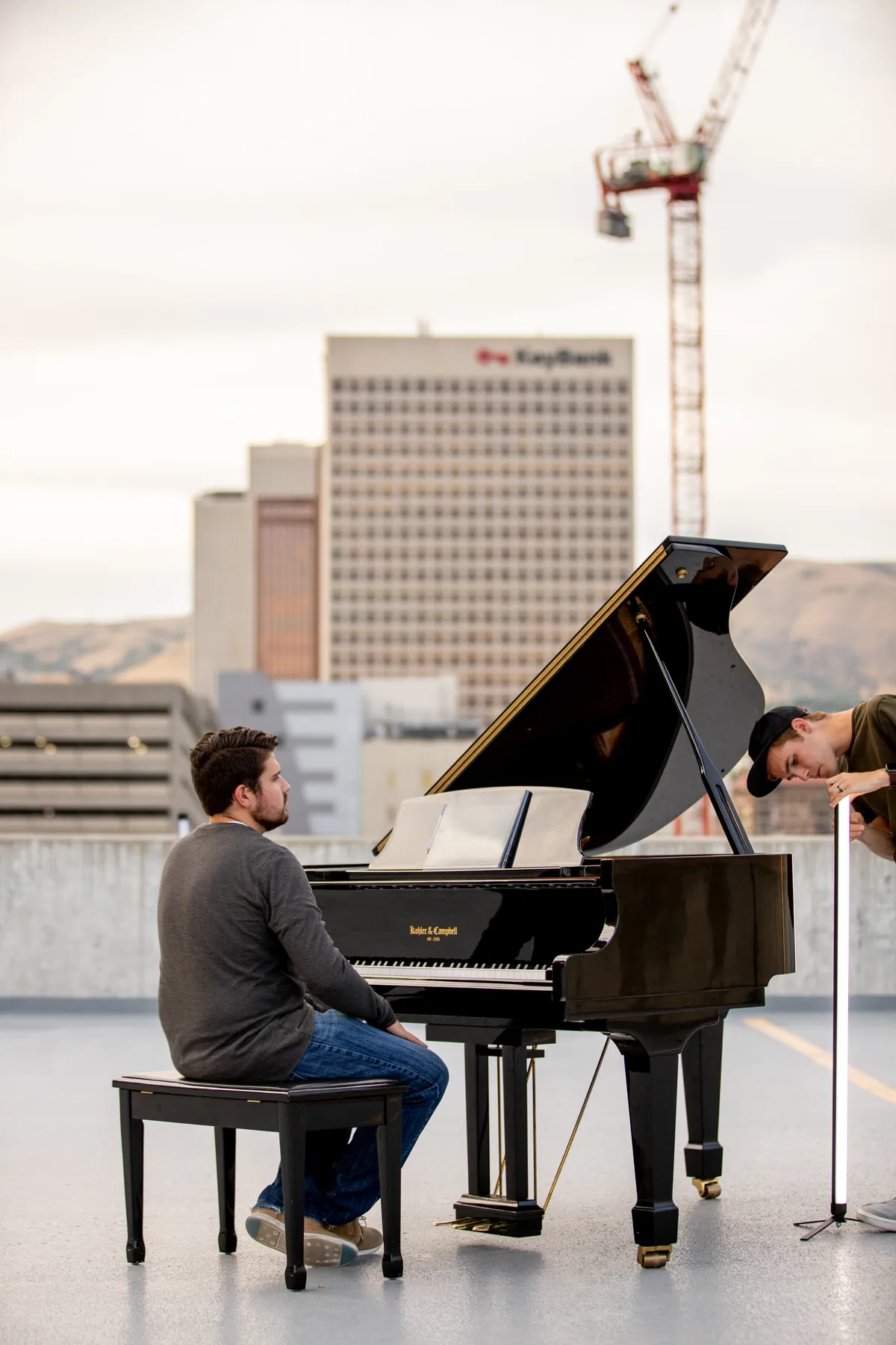 Closing frame from a Bonneville Salt Flats shoot — piano alone on the salt.