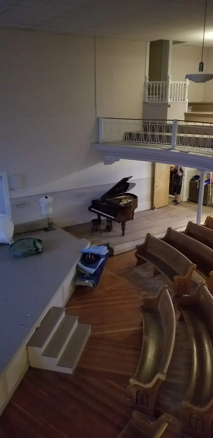 Vintage piano at a historic venue, photographed during a Utah delivery.