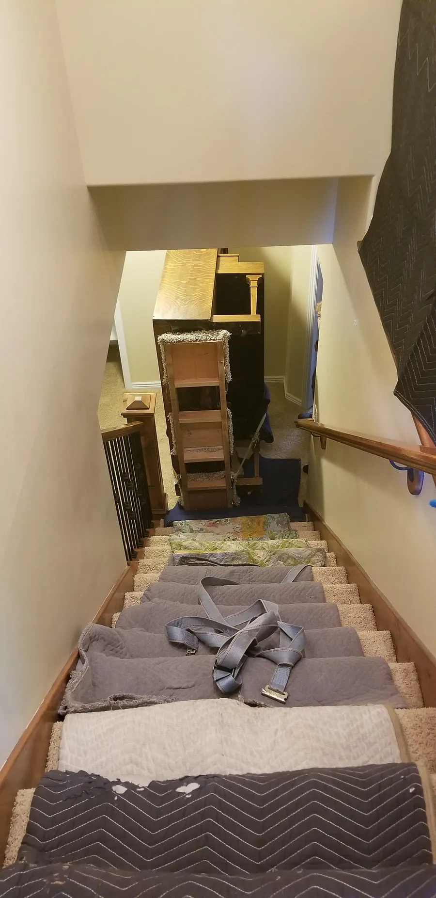 Piano move in progress during a summer 2018 job.
